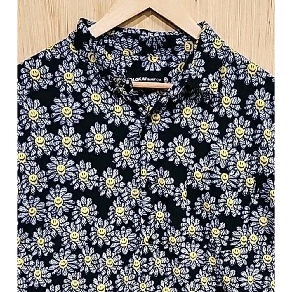 Molokai Surf Co. Shirt Polo Mens‎ XXL Dripping Smiley Face, Black Short Sleeve